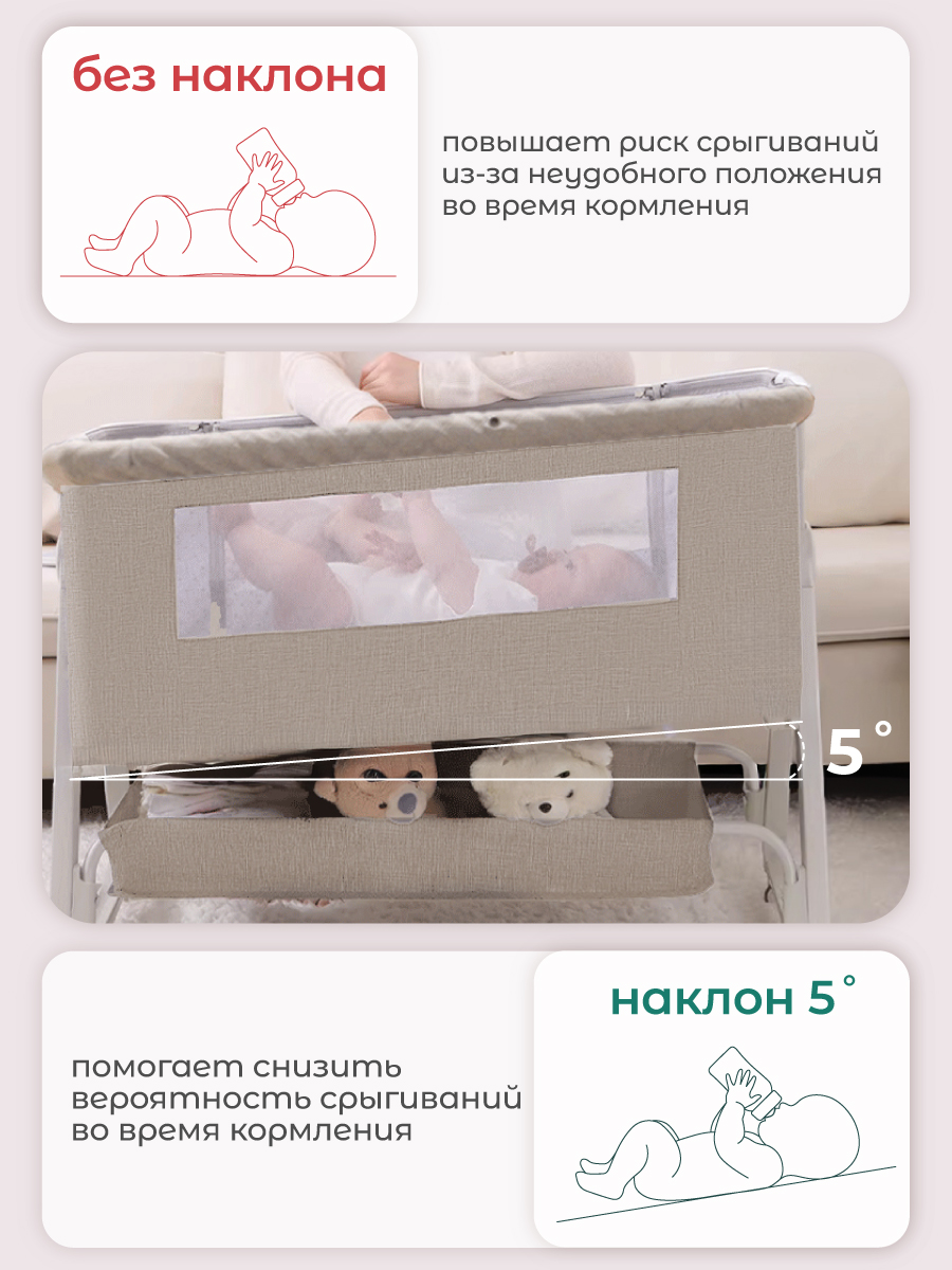 Детская кроватка CINLANKIDS, поперечный маятник (бежевый) - фото 8