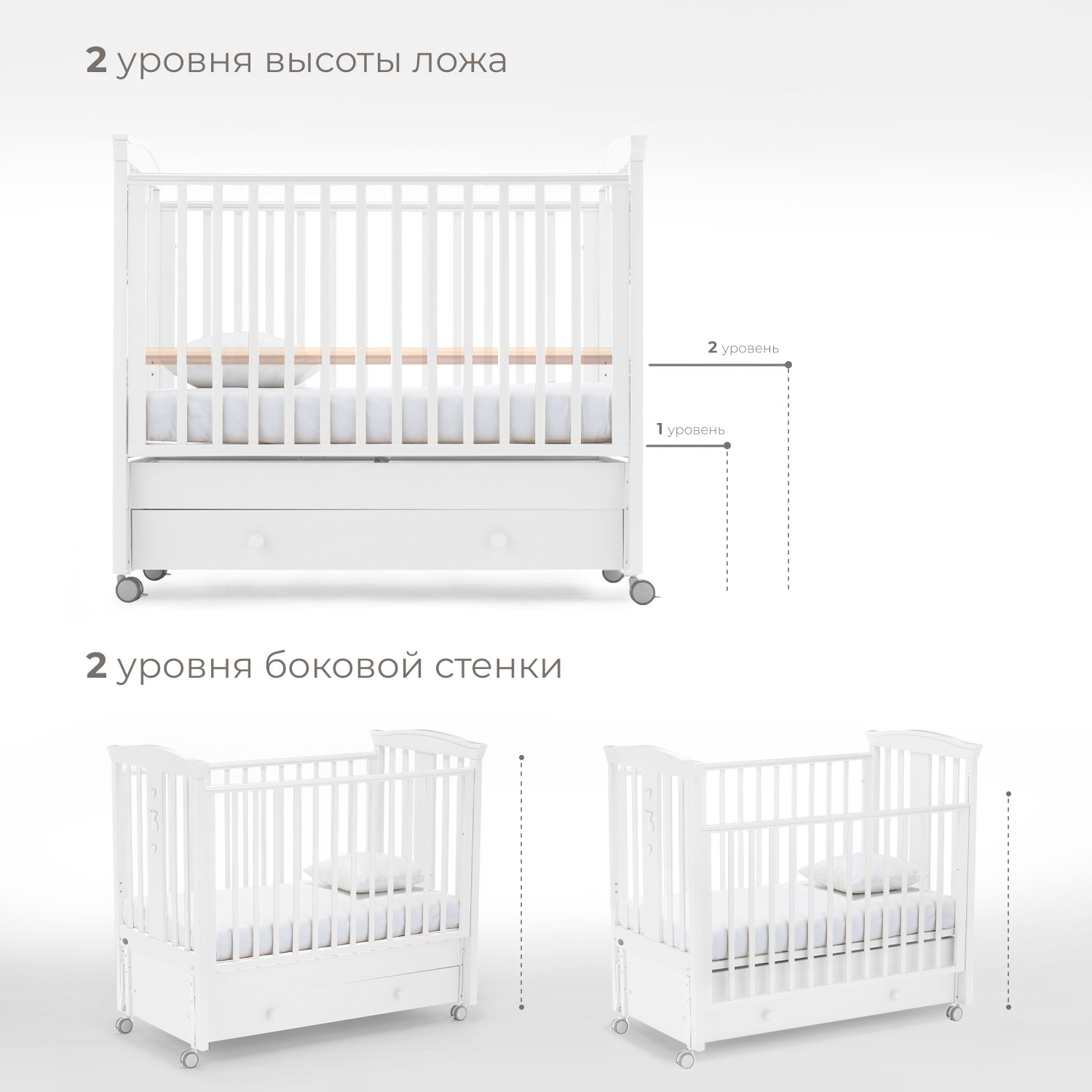 Детская кроватка Nuovita, продольный маятник (белый) - фото 2