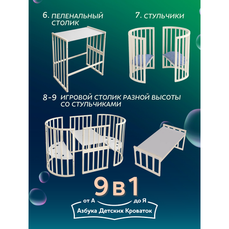 Детская кроватка Азбука Кроваток круглая, универсальный маятник (слоновая кость)