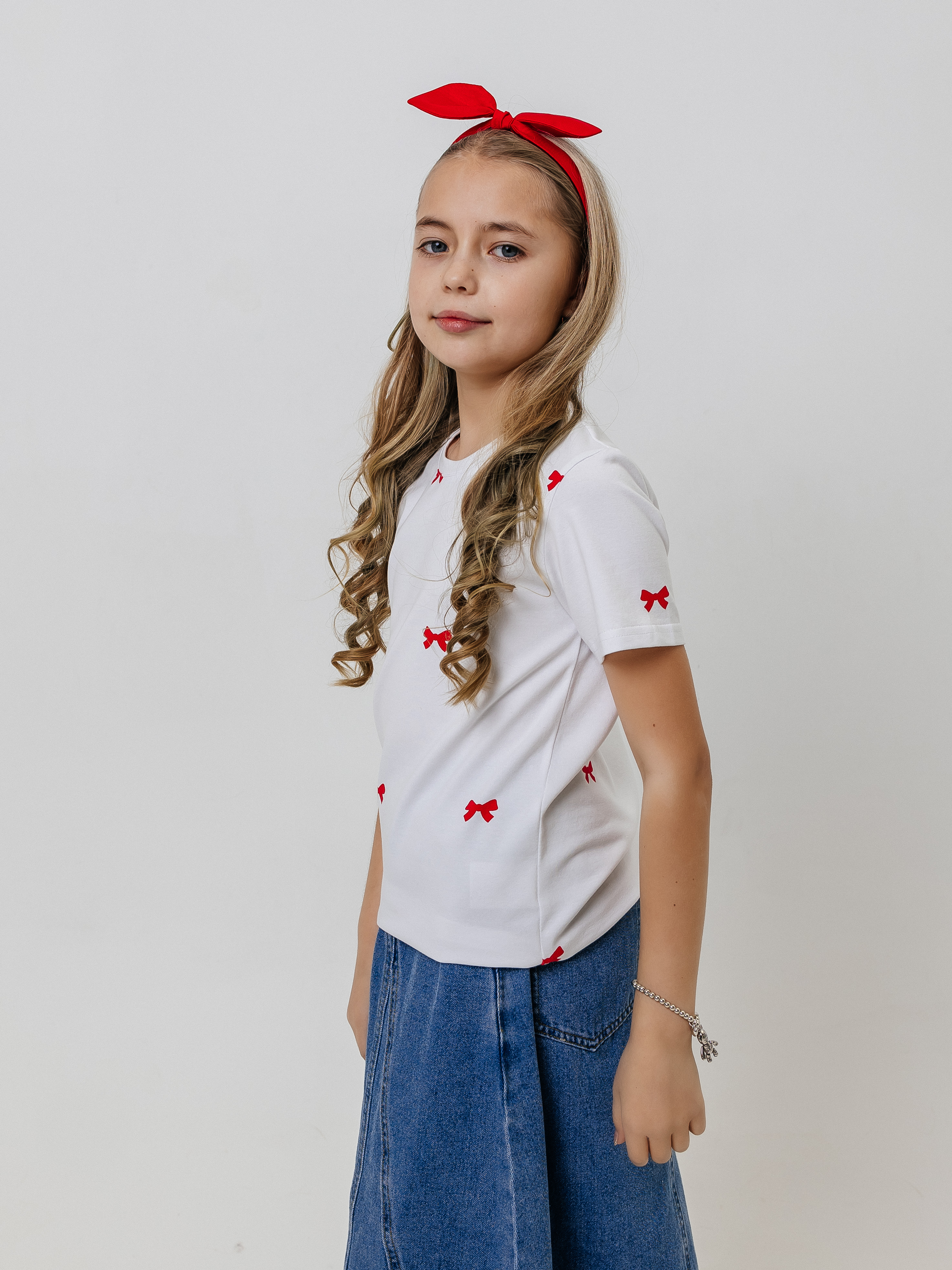 Футболка Селтекс Ю_ФК34 белый/бантик красный - фото 4
