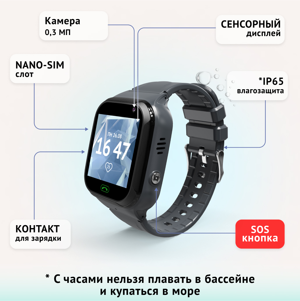 Детские смарт-часы Aimoto Omega 4g sim карта в комплекте камера и умная геолокация и видеозвонками черные - фото 7