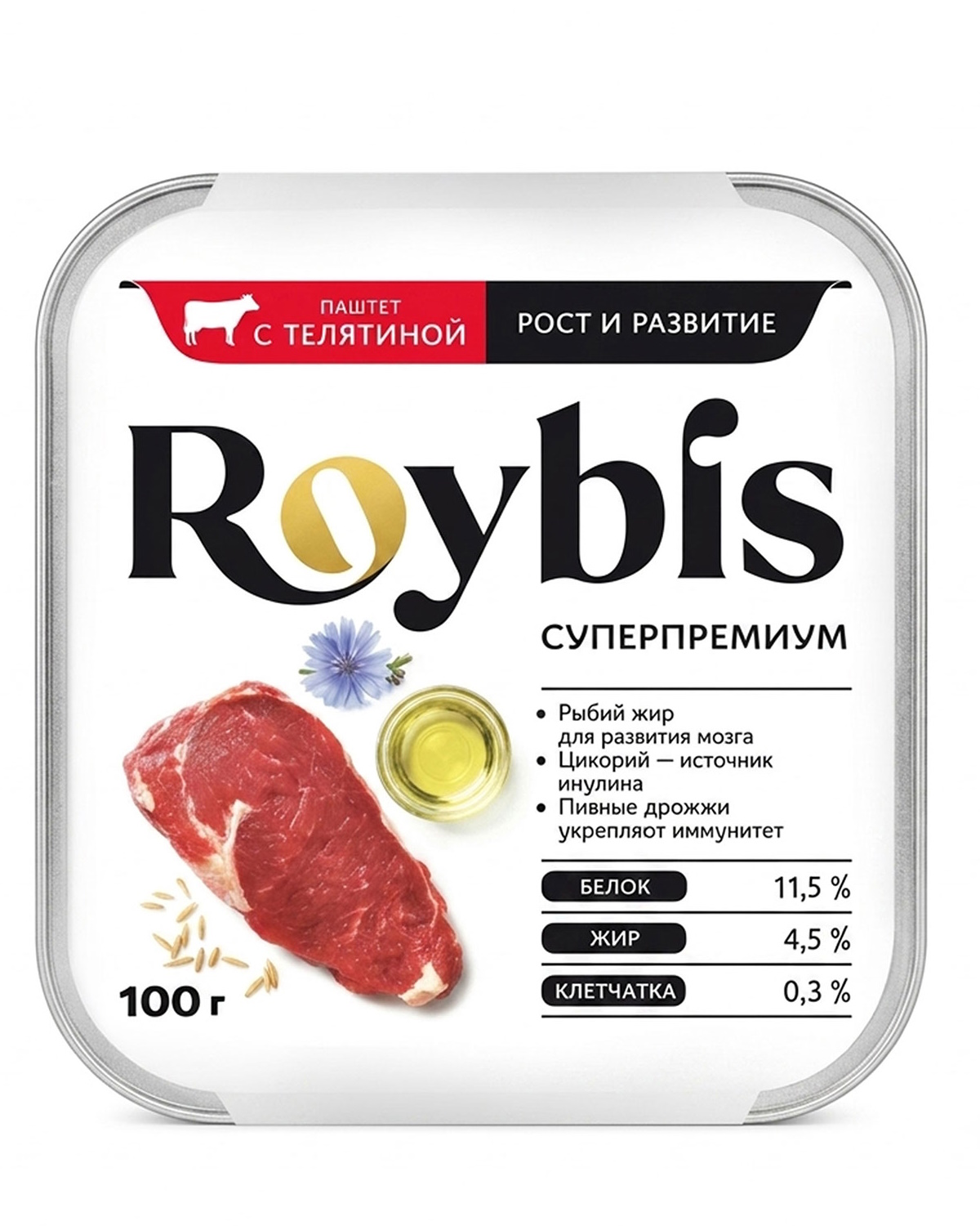 Корм полнорационный для котят Roybis для здорового роста и иммунитета паштет с телятиной консервированный 100г - фото 2