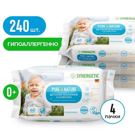 Влажные салфетки Synergetic антибактериальные 4 упак. 60 шт.