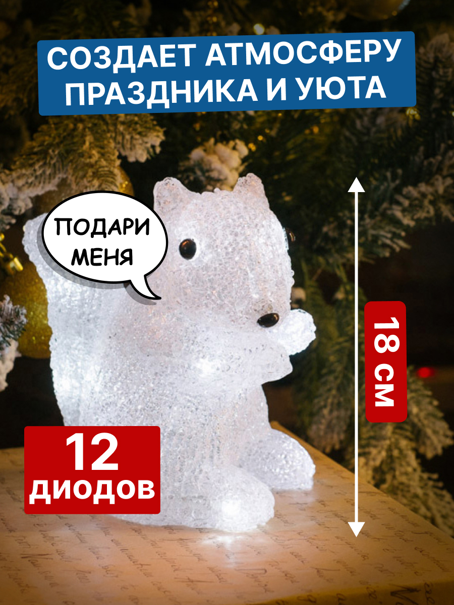 Акриловая светодиодная фигура-ночник NEON-NIGHT Белка 513-341 - фото 2