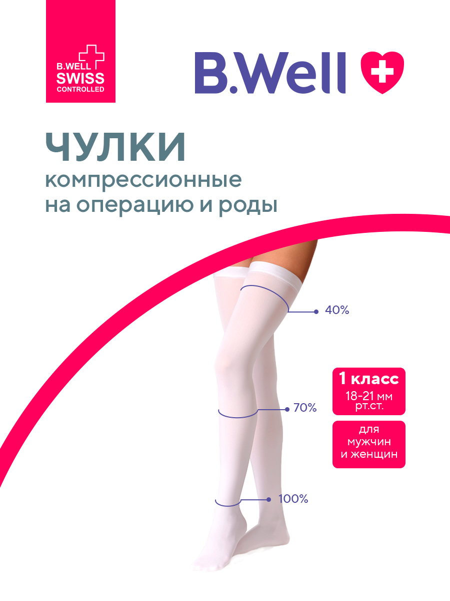 Чулки B.Well JW-214 размер 4 White антиэмболические госпитальные 1 класс компрессии - фото 1