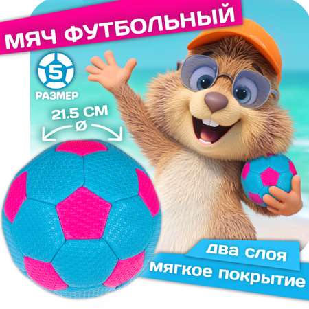 Футбольный мяч 5 размер 1TOY мягкое покрытие пляжный голубой с розовым