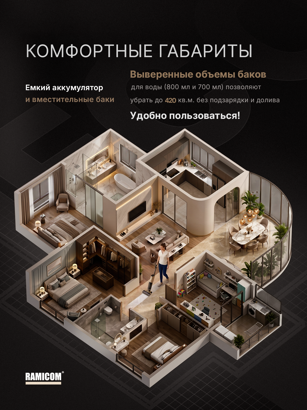Вертикальный моющий пылесос Ramicom беспроводной RDC5000 - фото 12