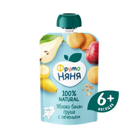 Пюре ФрутоНяня Яблоки с бананом, грушей и печеньем с 6 мес 90 г