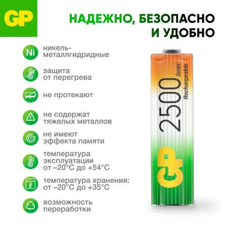 Перезаряжаемые аккумуляторы GP 250AAHC AA емкость 2450 мАч - 4 шт в клемшеле