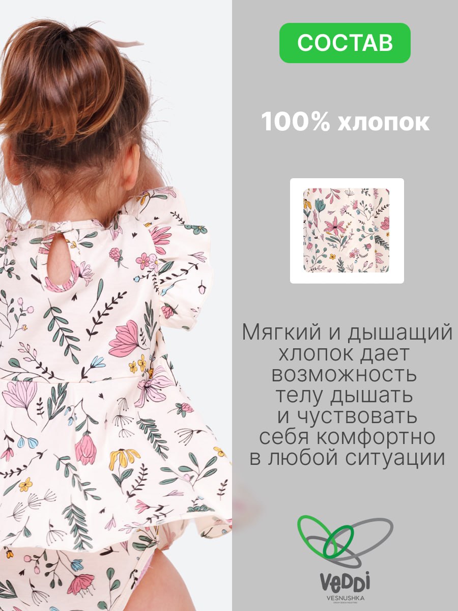 Боди-платье VEDDI 079к-21-экрю/цветочный сад - фото 4