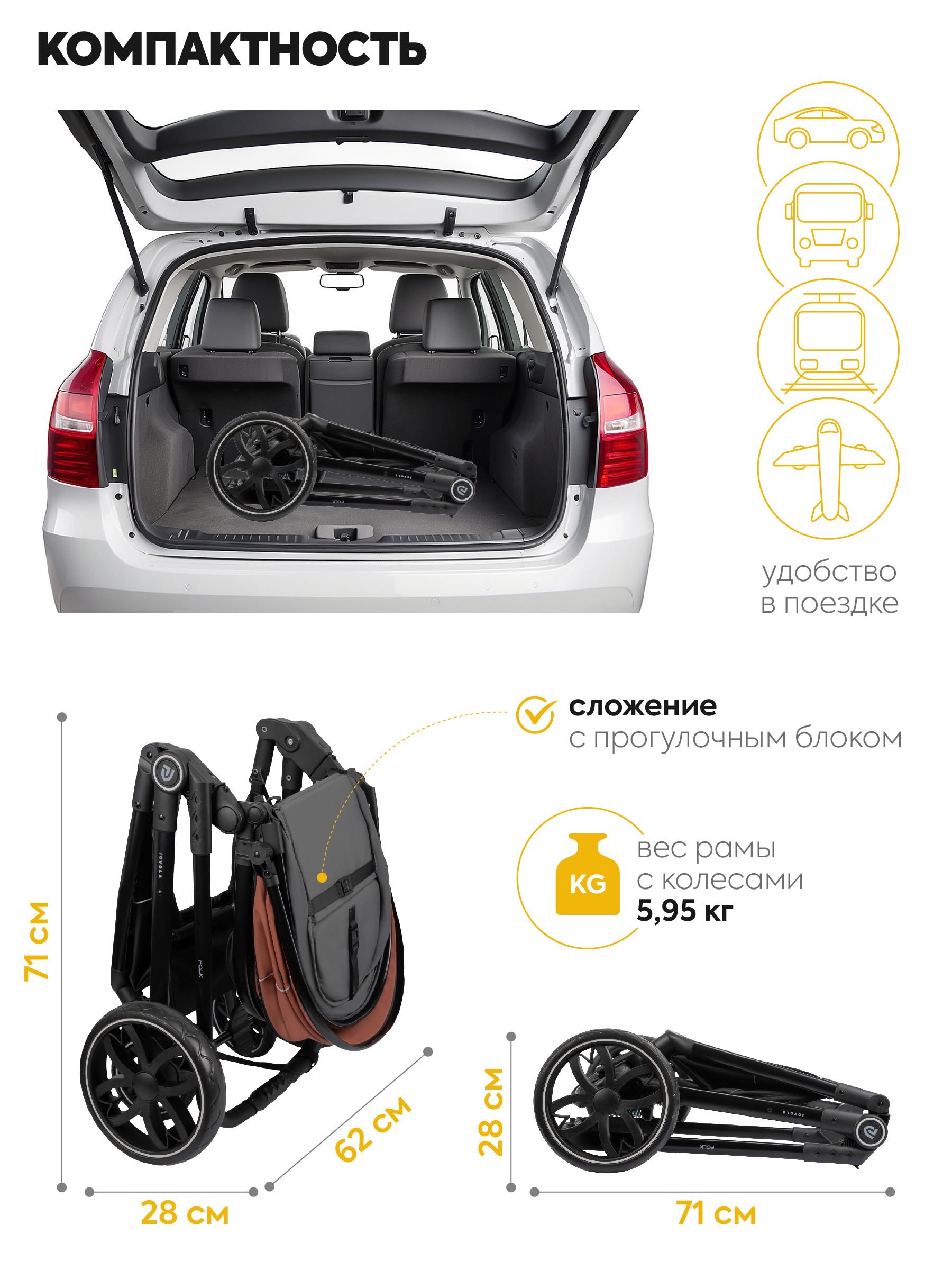 Коляска трансформер JOVOLA Folk W с утепленным вкладышем оранжевый - фото 2