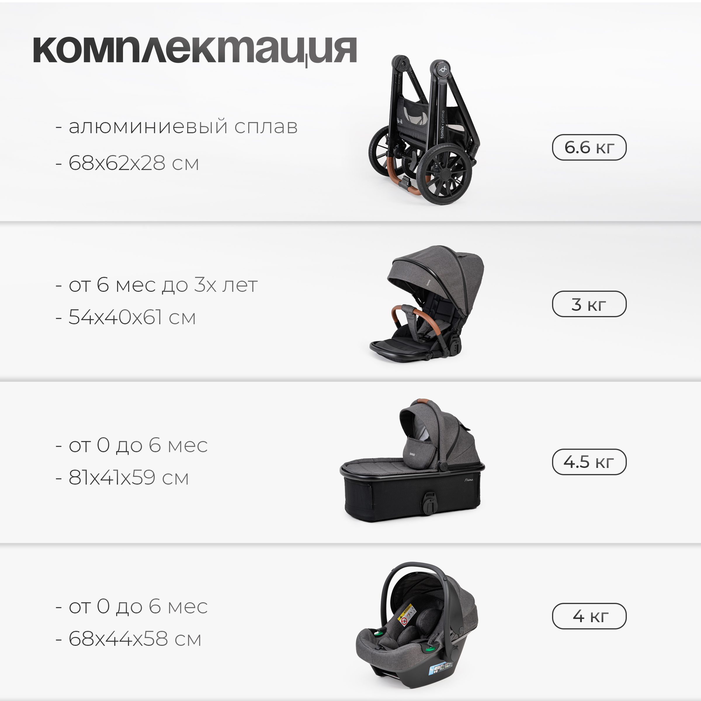 Коляска 3в1 Tomix Prime серый - фото 20
