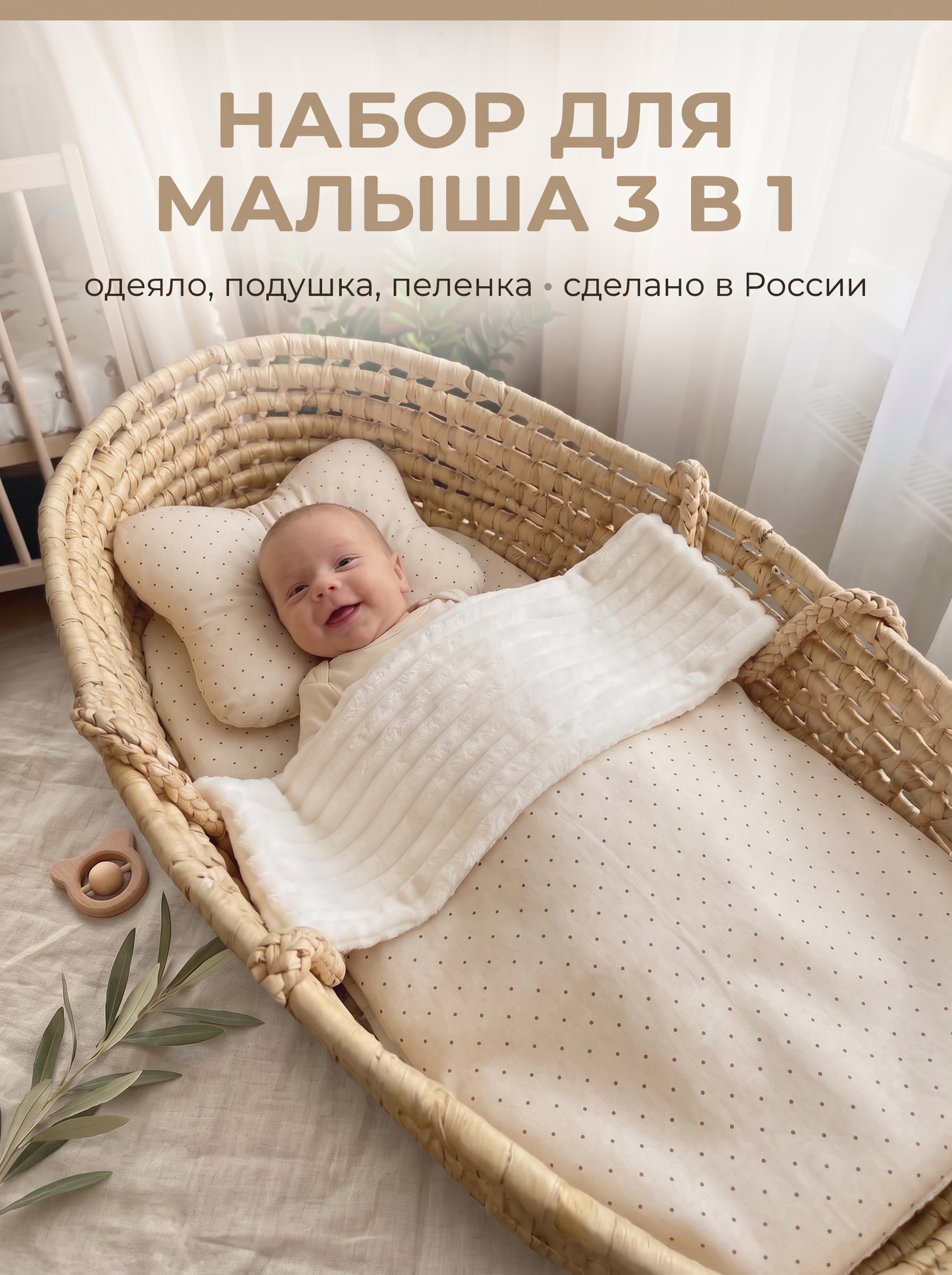 Одеяло Bambini Love горох на бежевом хлопок - фото 1