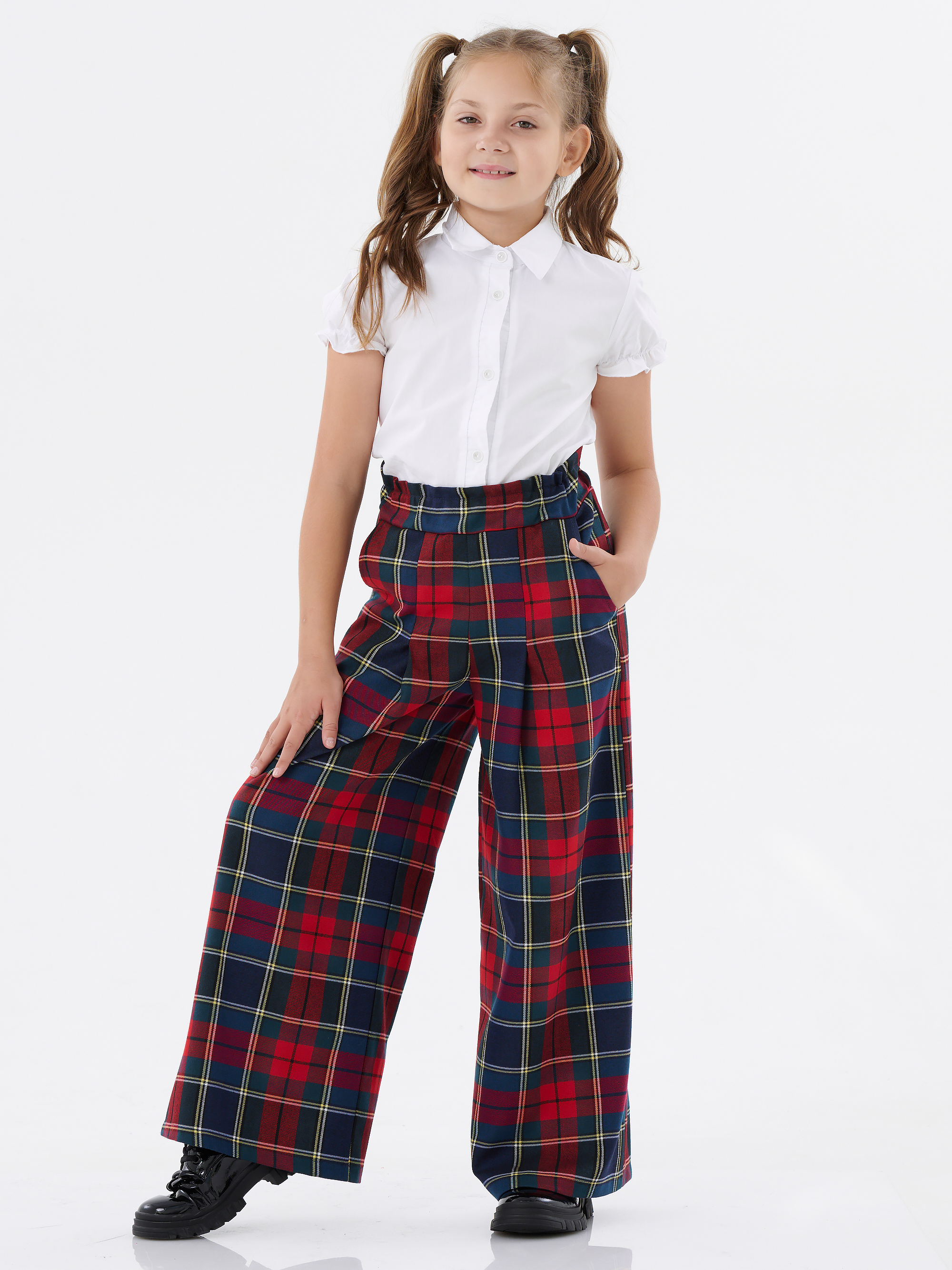 Брюки КрутышОк Т-051 зеленый, красный клетка - фото 6