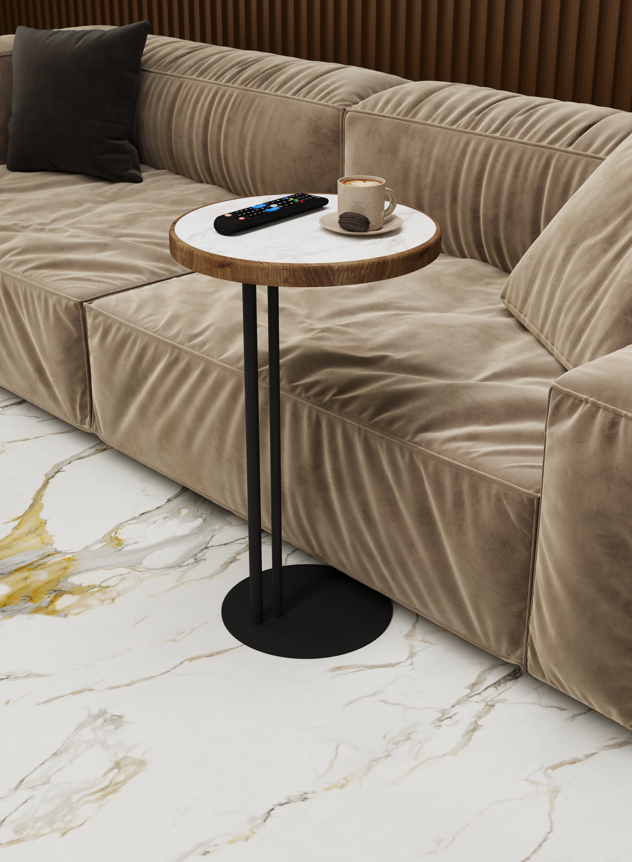 Стол журнальный SLINE Кальяри лайт вяз браун черный - фото 1