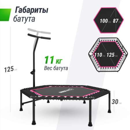 Батут спортивный с ручкой UNIX line Fitness Pink диаметр 125 см до 130 кг для джампинга