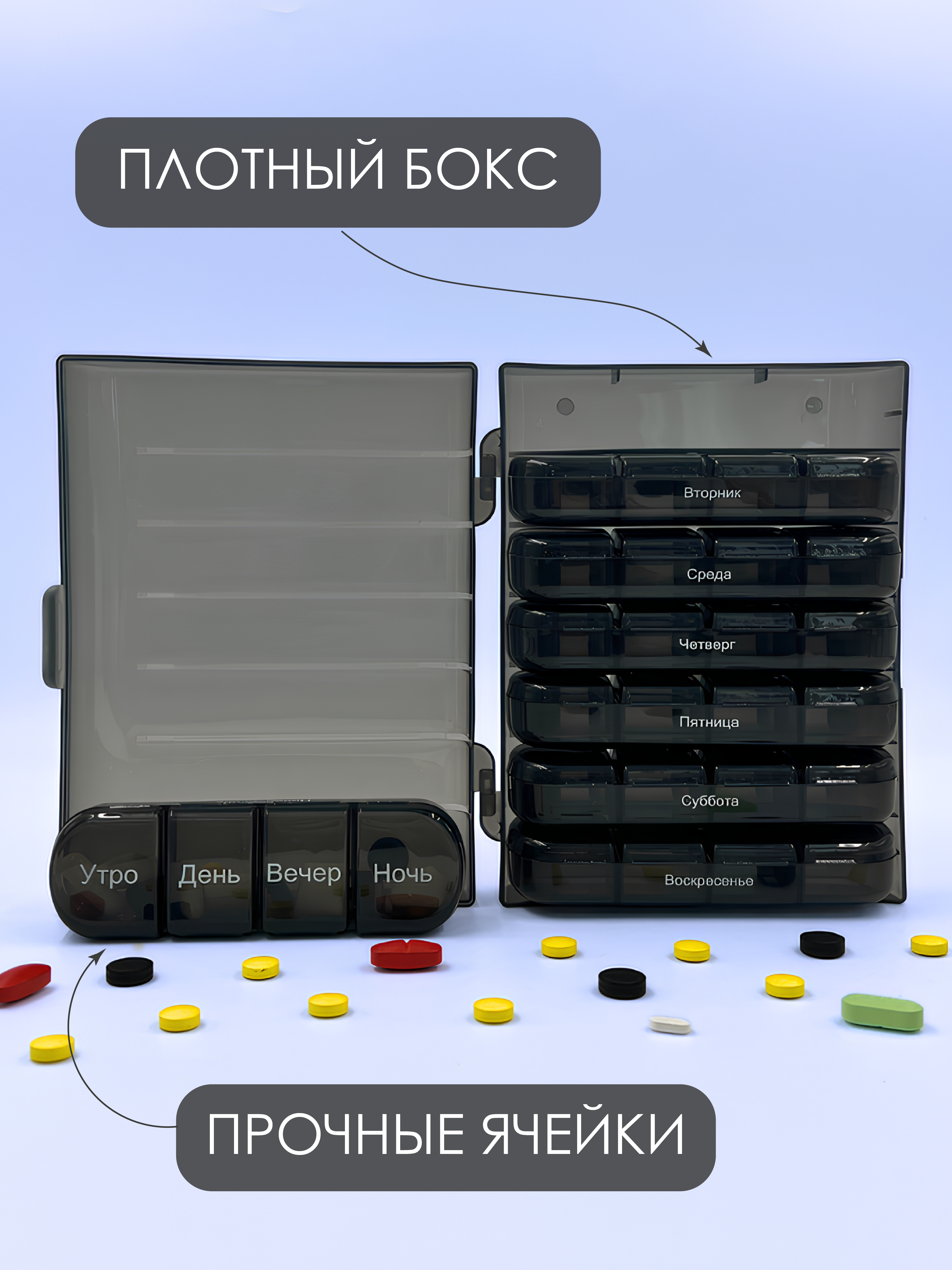 Таблетница на неделю AXLER 4 приема, бокс для лекарств контейнер для таблеток кейс органайзер для витаминов - фото 4