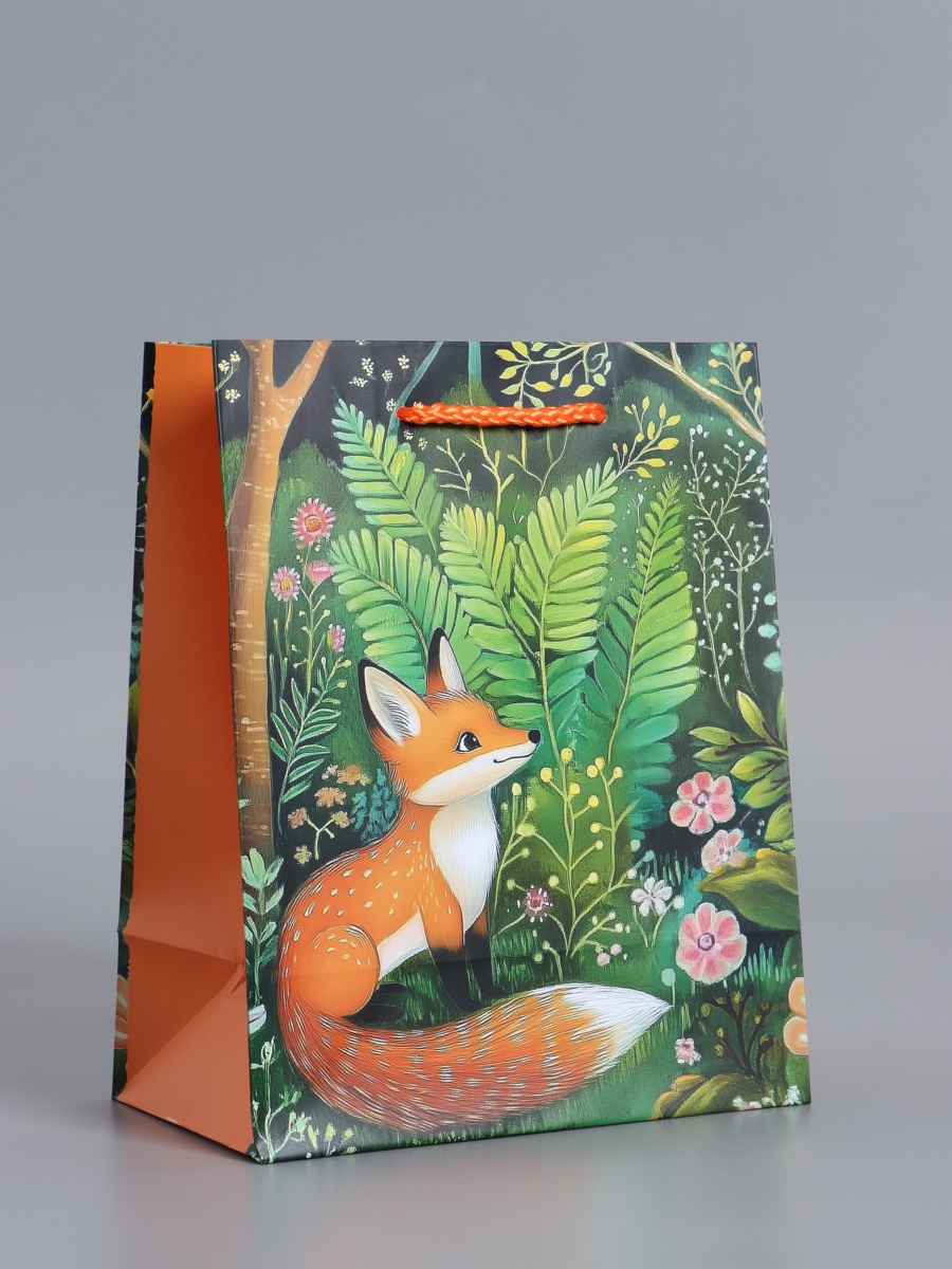 Пакет подарочный Арт и Дизайн Лесные жители зелёный 18×22.3×10 см - фото 1