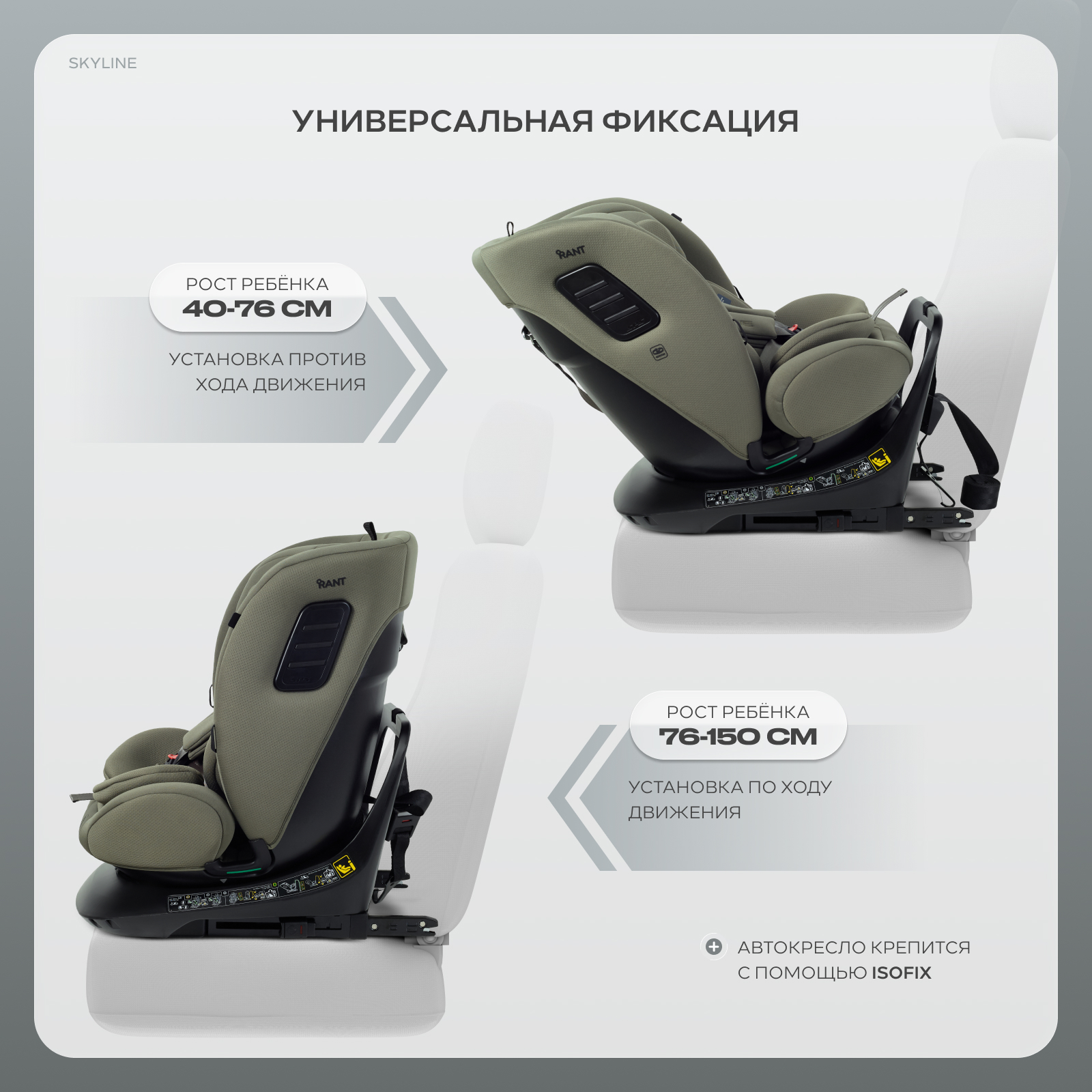 Автокресло Rant Skyline isofix Isofix 0+/1/2/3 (0-36 кг) зеленый - фото 4