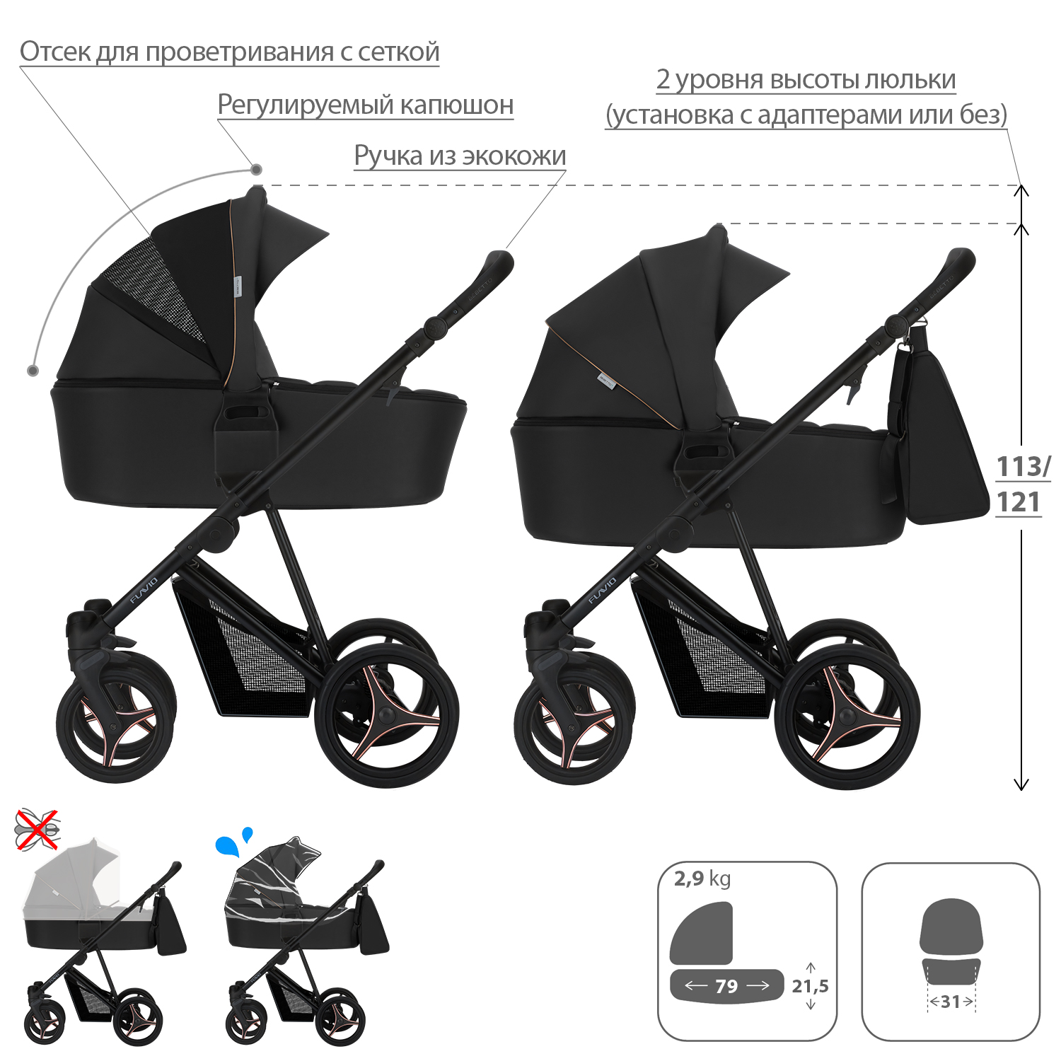 Коляска 2 в 1 Bebetto Flavio Pro - фото 2