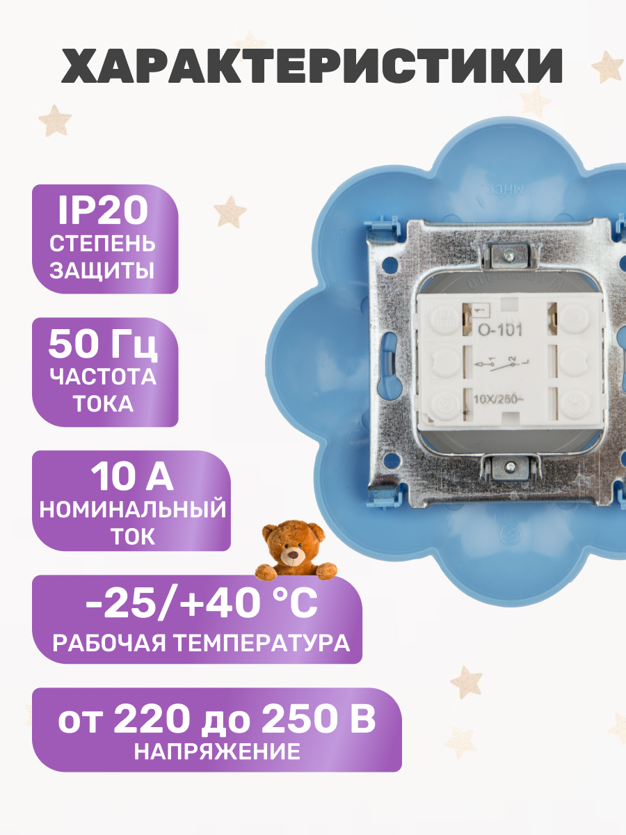 Выключатель Kranz Happy «Цветок» одноклавишный скрытой установки бело-голубой - фото 3