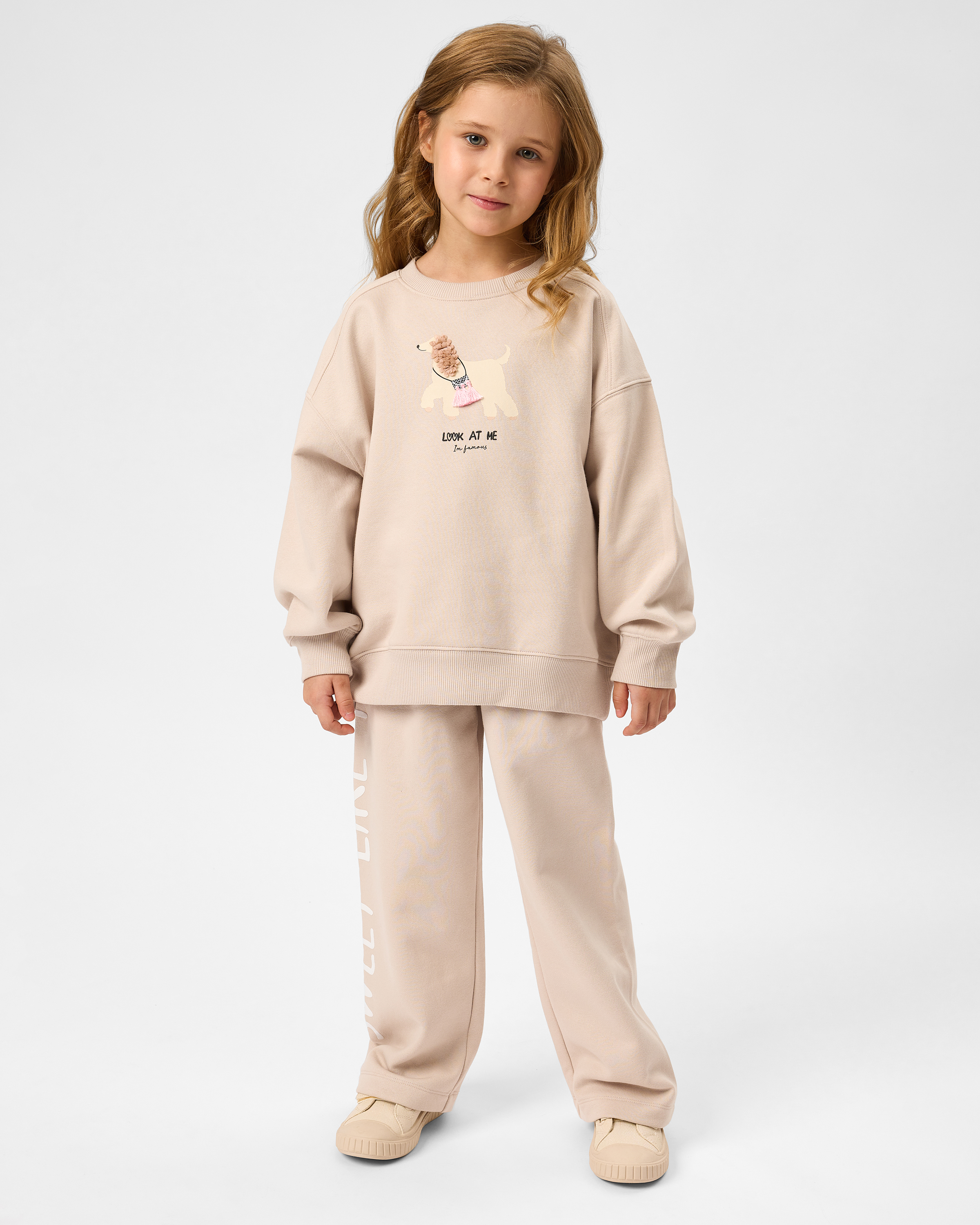 Изображение товара Детские красивые широкие брюки Futurino 122 бежевые с начёсом