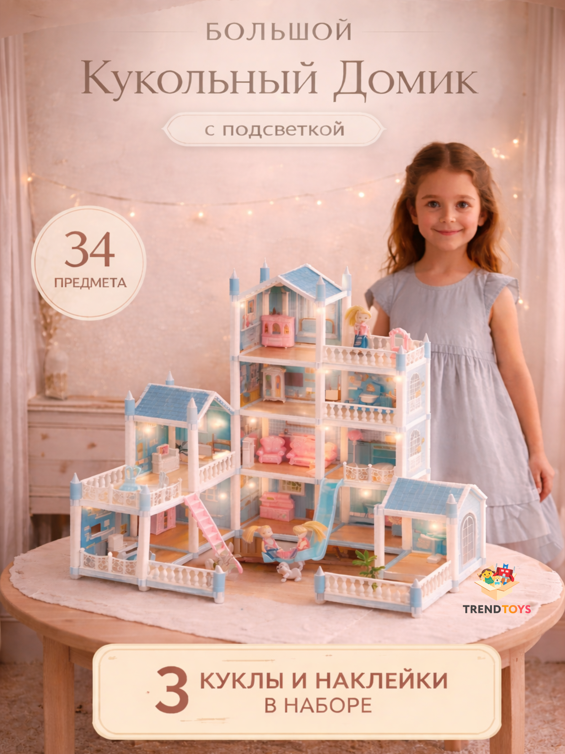 Домик для кукол TrendToys 61 см с мебелью LDG102 - фото 1