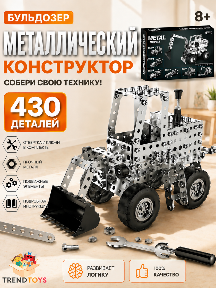 Изображение товара Конструктор TrendToys Машинки 8 в 1 металлический 430 дет.