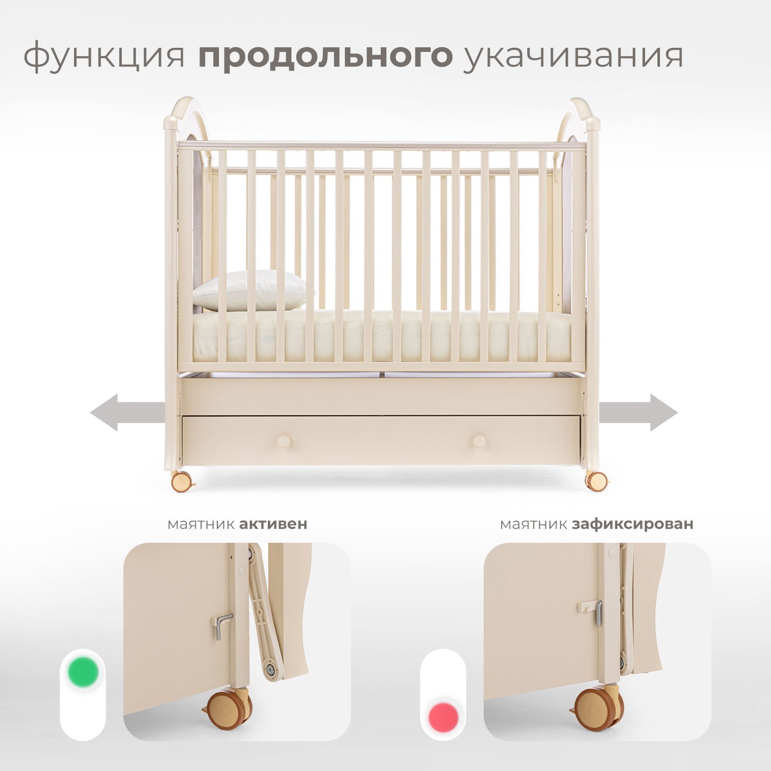 Детская кроватка Nuovita Grazia swing, продольный маятник (слоновая кость) - фото 3