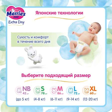 Подгузники Merries S (4-8 кг) 78 шт.