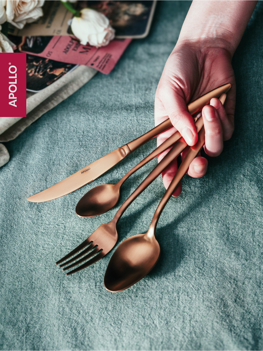 Набор столовых приборов APOLLO 16 предметов, розовое золото, матовые - фото 3