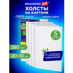 Холст для рисования Brauberg на картоне маленький 20x30 см набор 5 штук