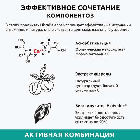 Витамин С 500 мг премиум UltraBalance бад комплекс для взрослых женщин и мужчин 180 капсул