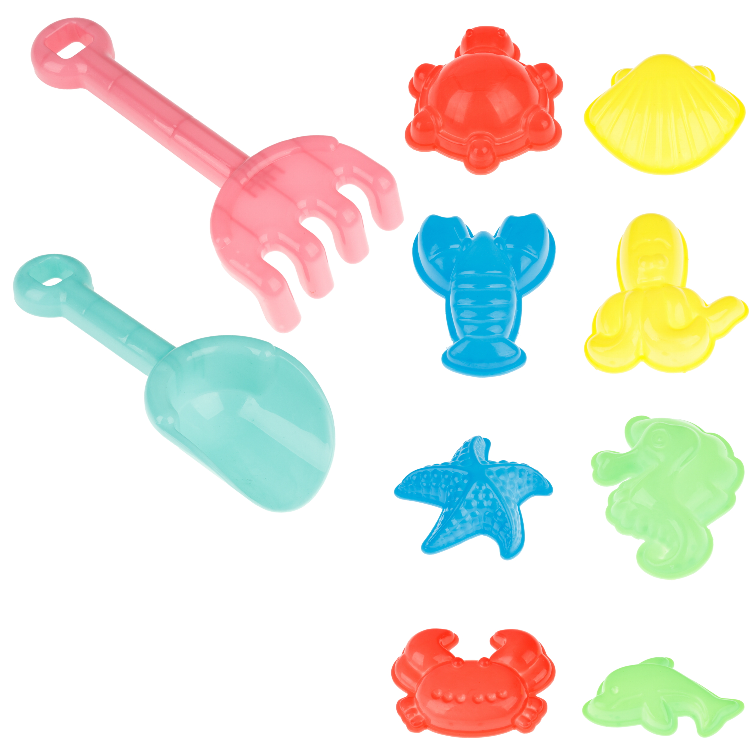 Песочный набор 1TOY формочки, грабли, лопатка 10 предм. - фото 1