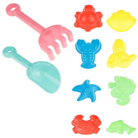 Песочный набор 1TOY формочки, грабли, лопатка 10 предм.
