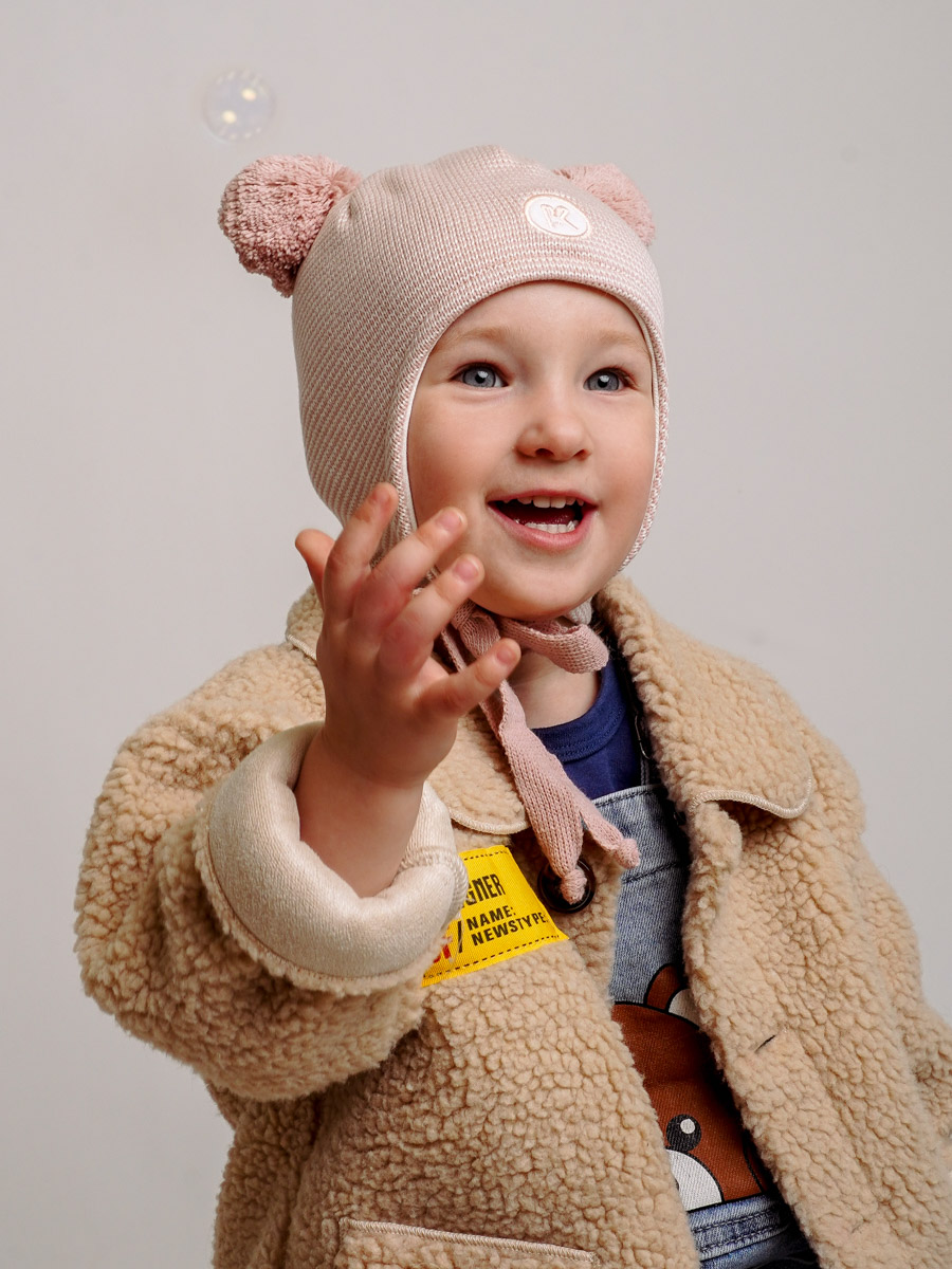 Шапка ПриКиндер M3-1957 Цвет: Пыльная роза/белый - фото 4