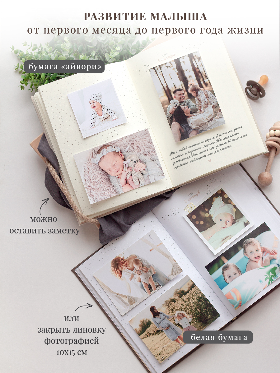 Первый альбом-дневник новорождённого Moms Recordbook Миндаль - фото 3