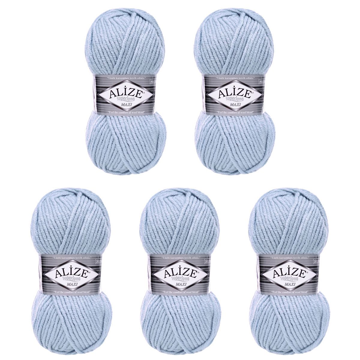 Пряжа Alize полушерстяная мягкая теплая Superlana maxi 100г 100м 5 шт 480 светло-голубой - фото 6