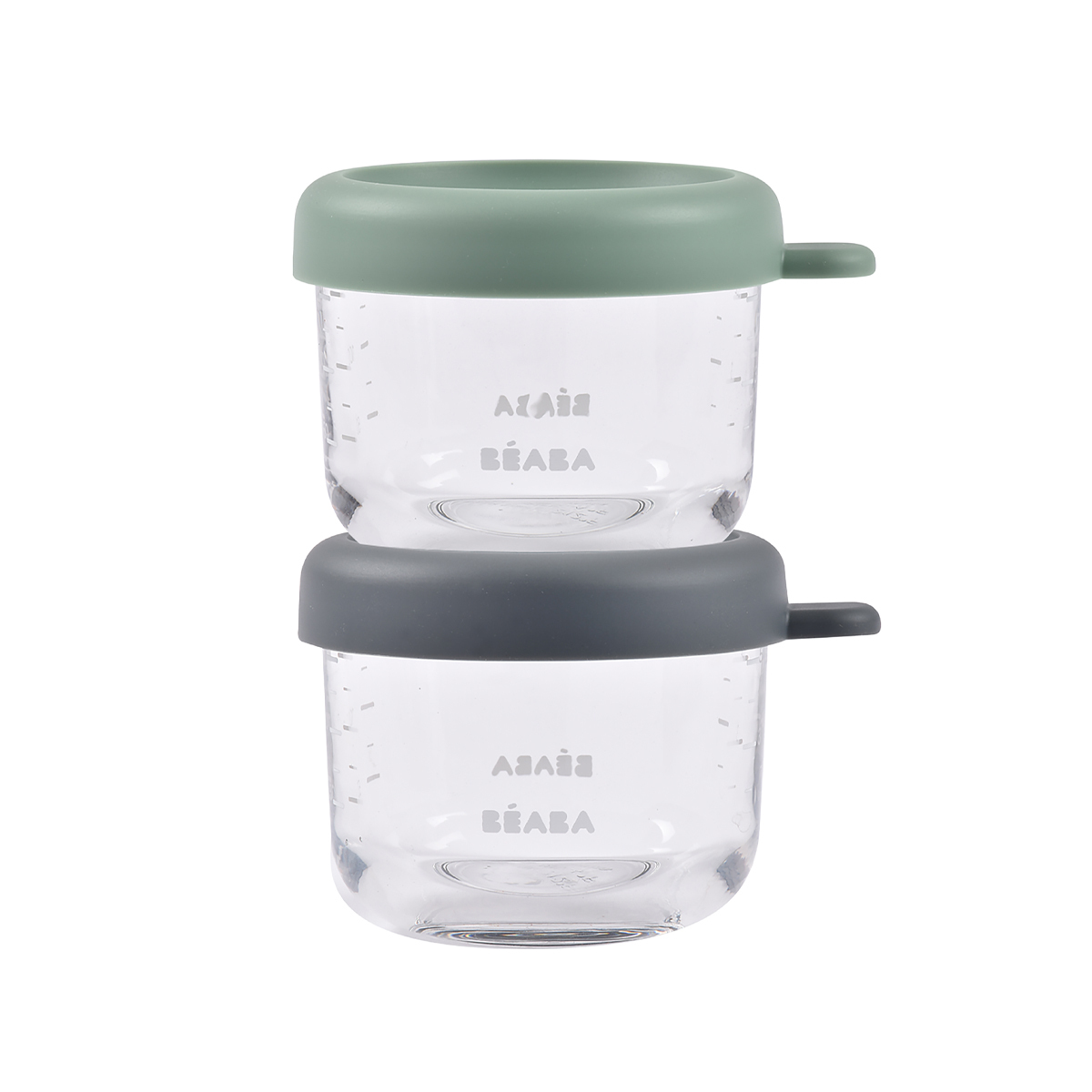 Набор контейнеров 2 шт. BEABA для детского питания и молока стекло 150 мл серый/зеленый - фото 1