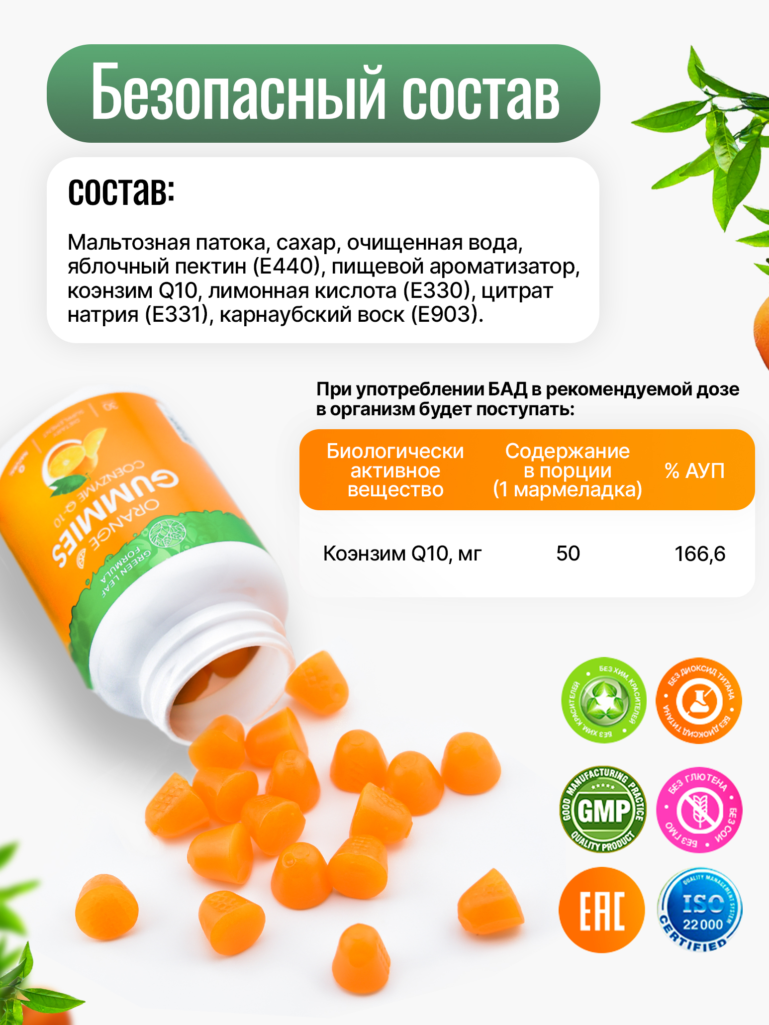 Коэнзим Q10 Green Leaf Formula мармеладки со вкусом апельсина - фото 5