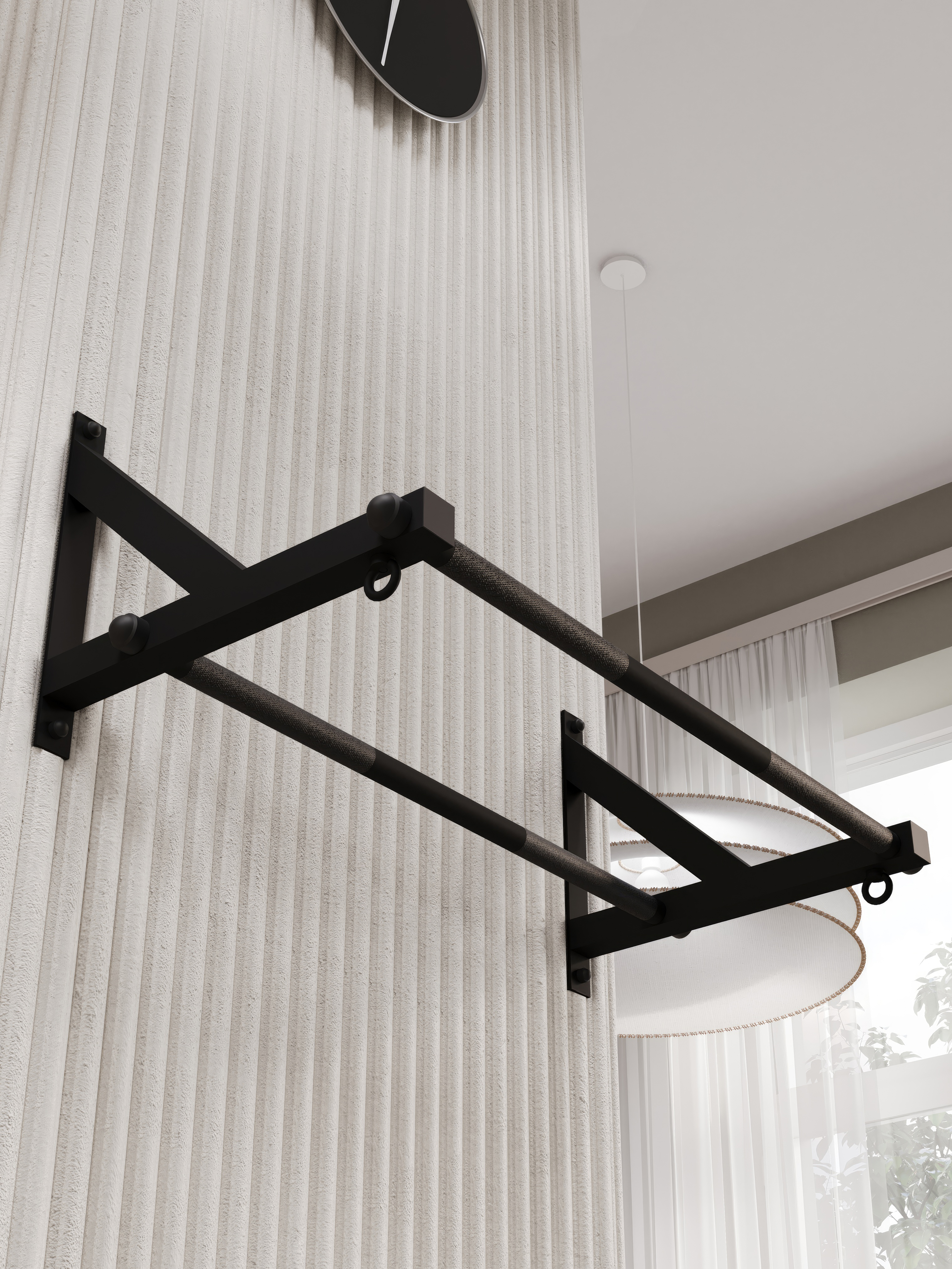 Турник настенный BORABO 2 хвата Классик Black со стальным рифлением хватов - фото 12