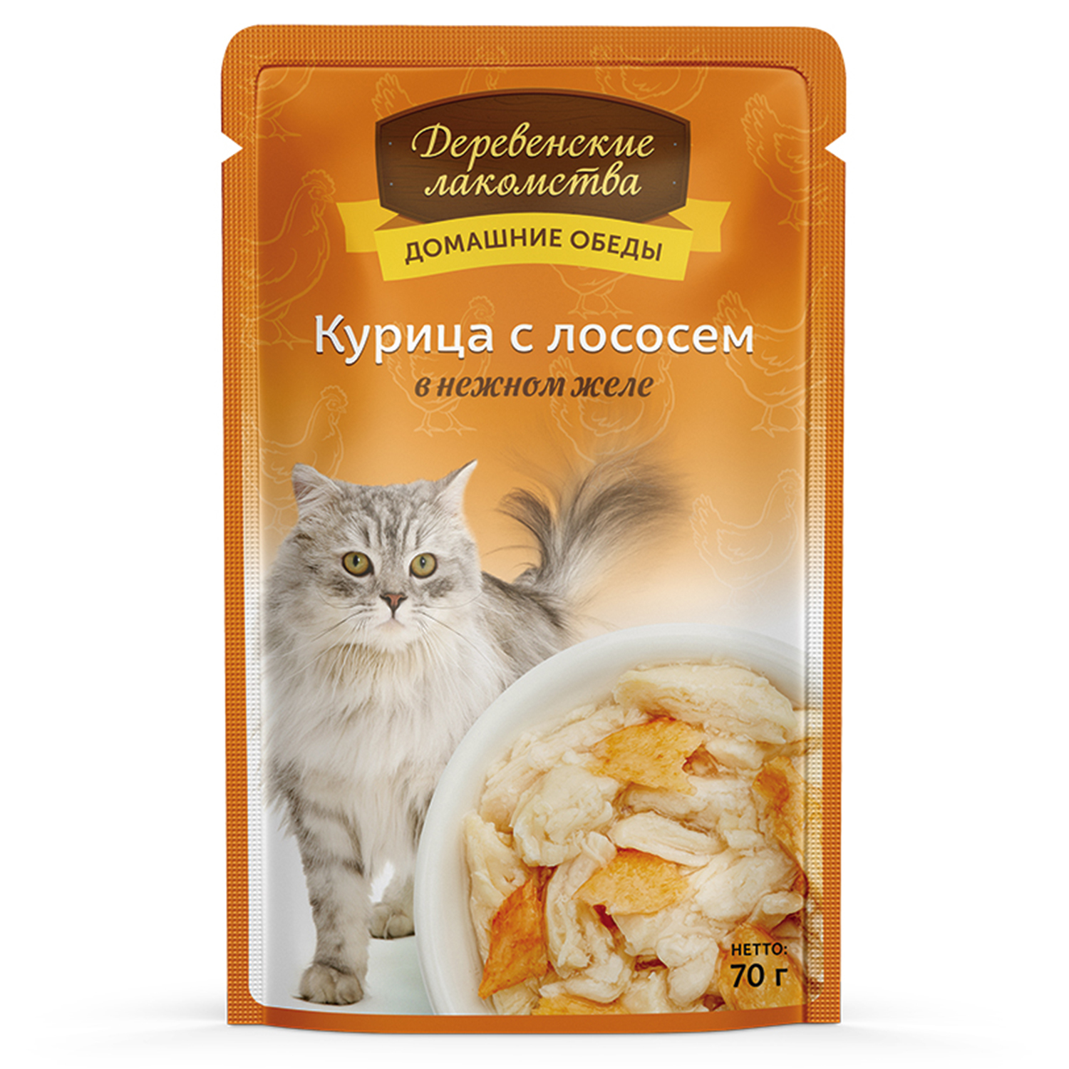 Корм для кошек Деревенские лакомства филе курица-лосось желе пауч 70г - фото 1