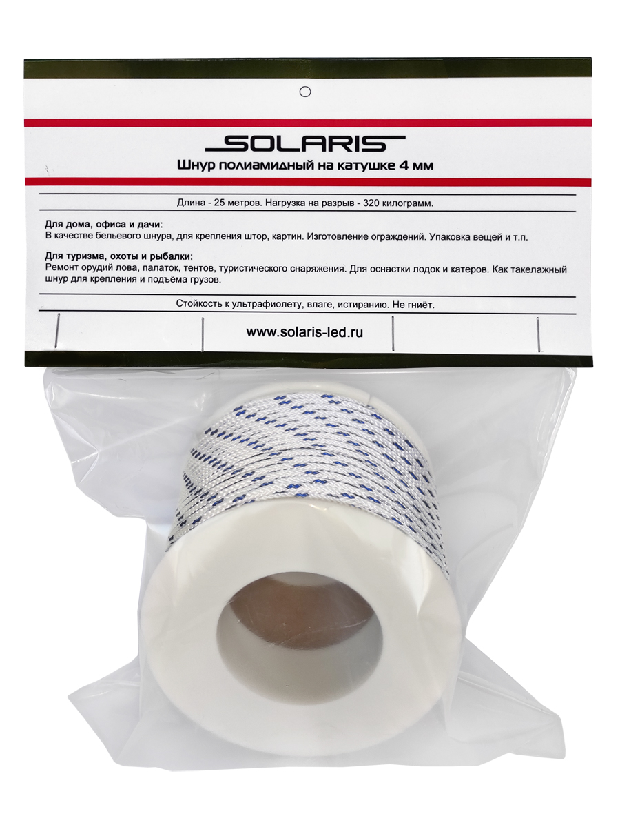 Шнур полиамидный Solaris на катушке 4 мм х 25 м, Белый, с синей маркировочной нитью - фото 2
