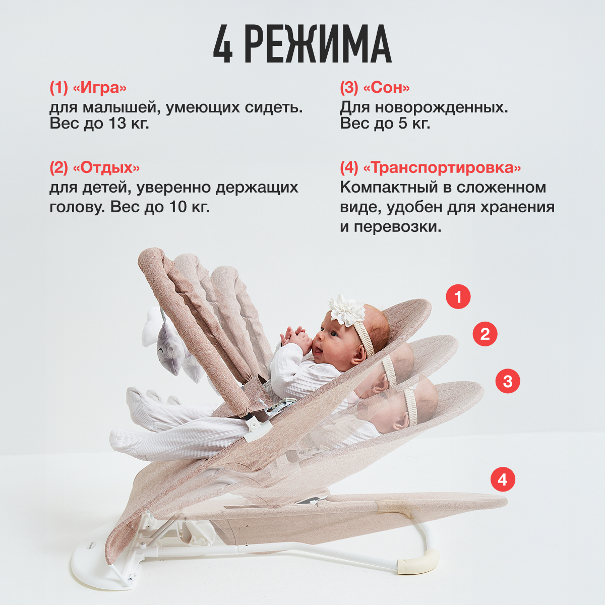 Шезлонг Mamagoods серо-коричневый лен коричневый - фото 4