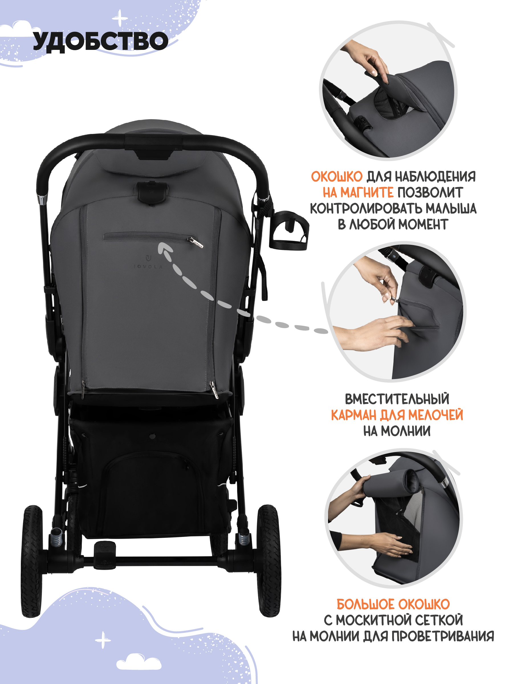 Коляска прогулочная JOVOLA Magma Plus темно-серый - фото 8