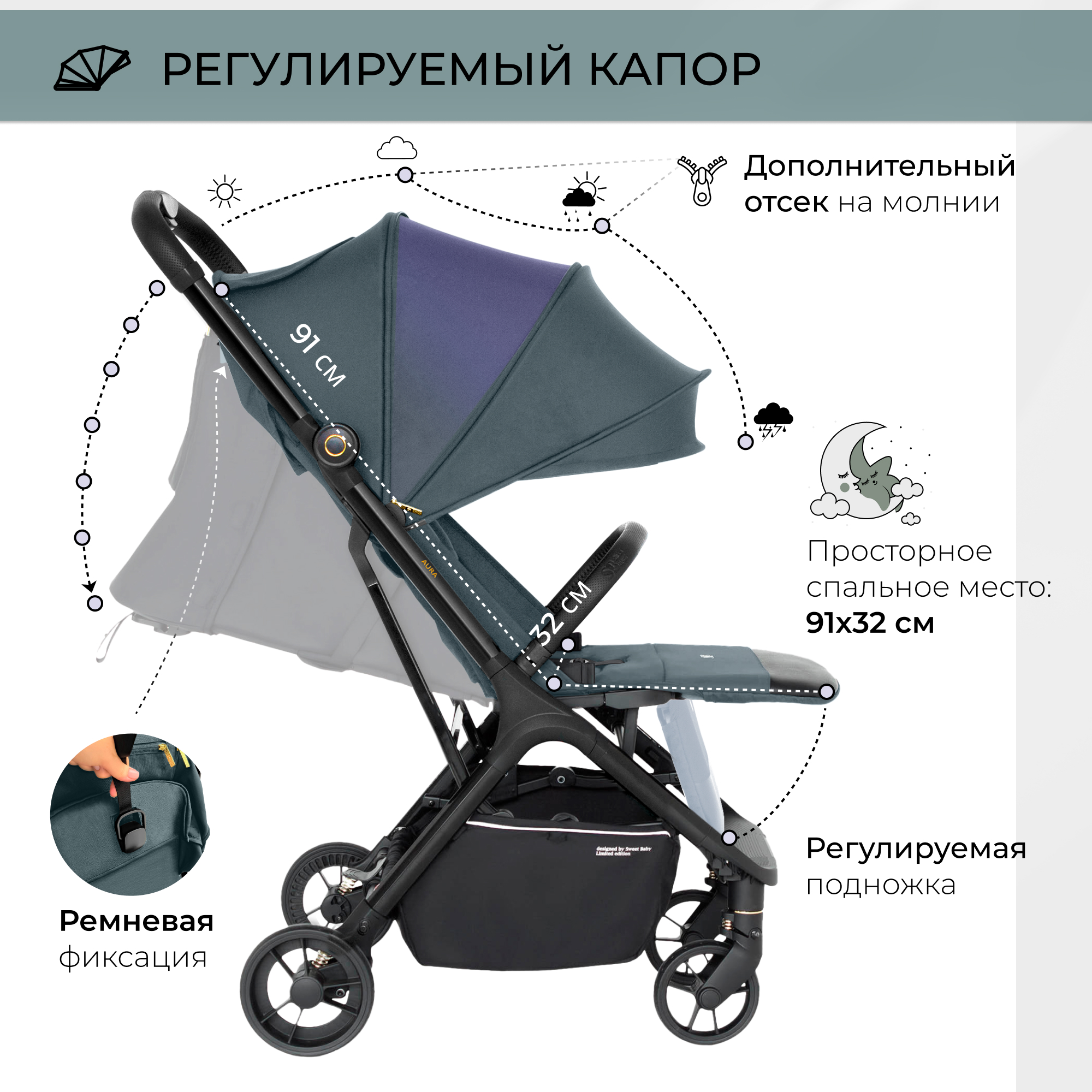 Коляска прогулочная Sweet Baby Aura Green зеленый - фото 4