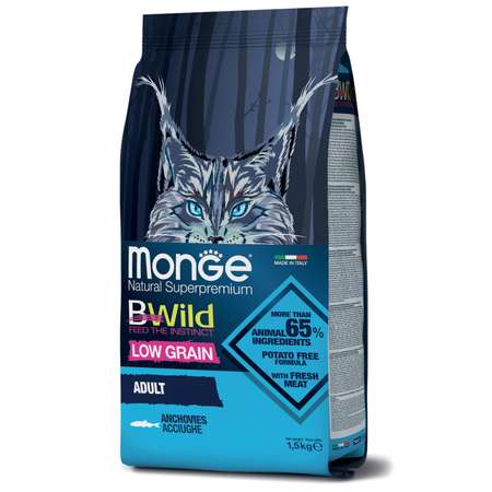 Корм сухой для кошек MONGE BWild Anchovies 1.5кг с анчоусами взрослых
