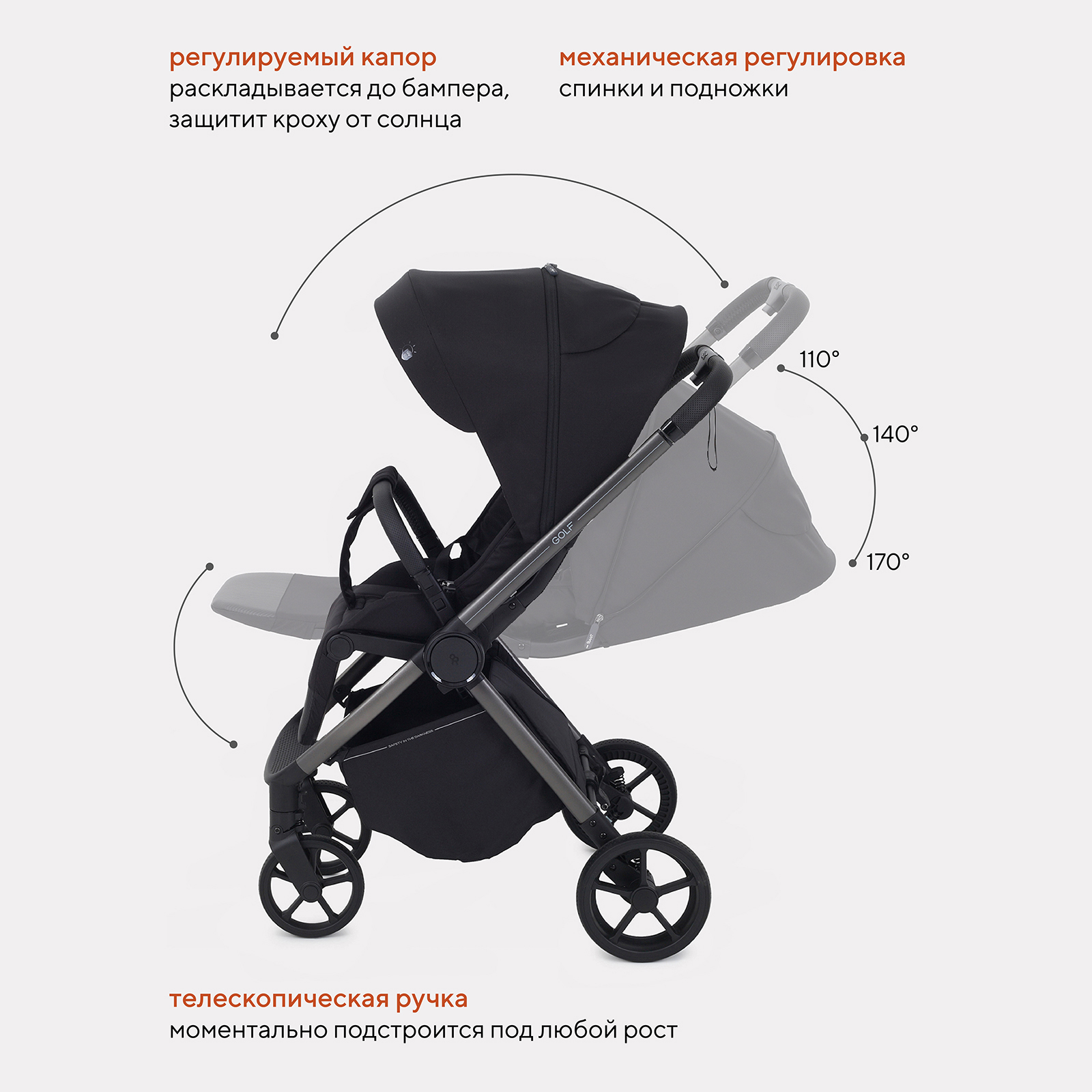 Коляска прогулочная Rant Golf черный - фото 9