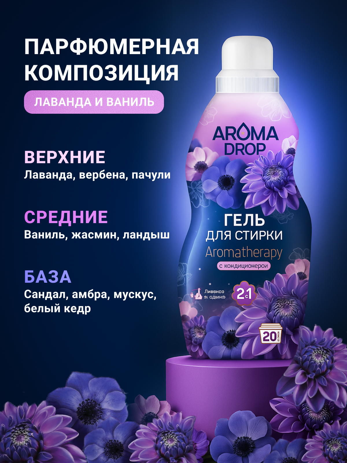 Гель для стирки AROMA DROP Aromatherapy 1 л 1 кг 2 шт. 1 упак. - фото 4