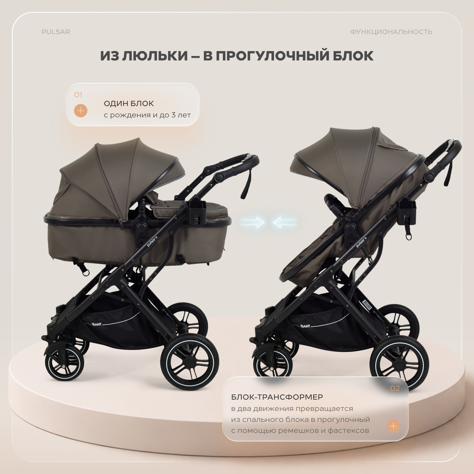Коляска 2в1 Rant Basic Pulsar plus 2 в 1 бежевый - фото 7